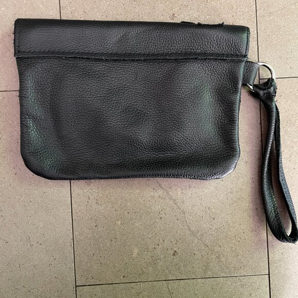 Navy Blue Leather Purse/Clutch with Flower Appliques and  Handle - Picture 2 of 8